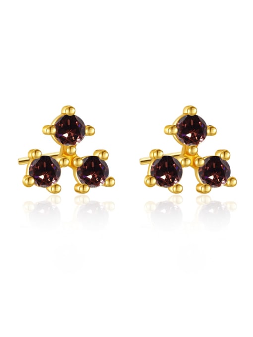 18K Gold [Coffee] 925 Sterling Silver Cubic Zirconia Geometric Dainty Stud Earring